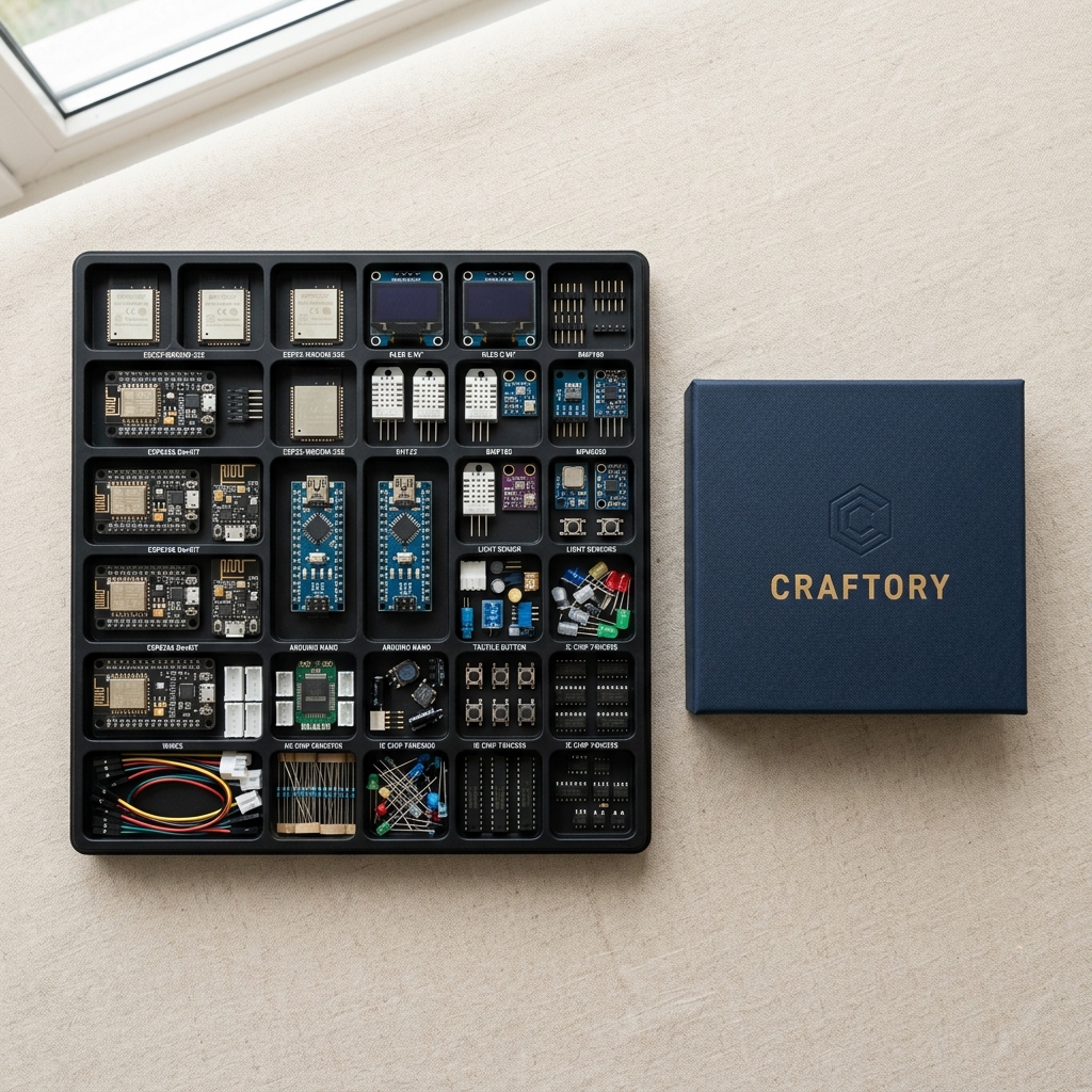 Top-down view of Craftory microcontroller component organizer box