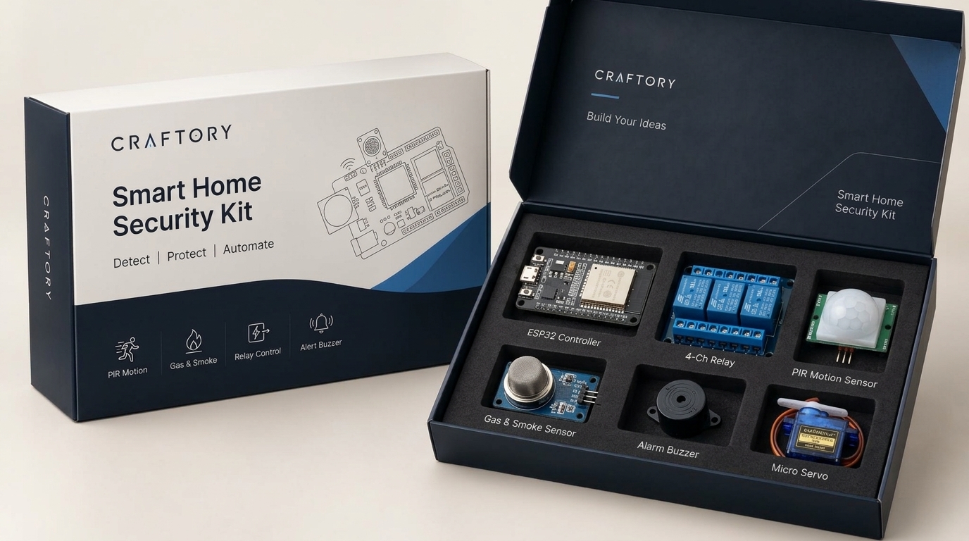 Smart home IoT kit with retail packaging