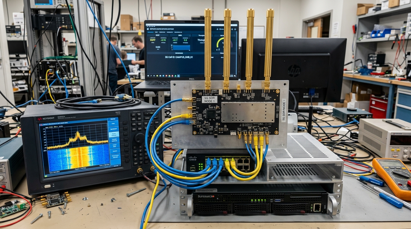 5G Campus Private Network Monitoring Prototype — Real-world physical engineering prototype photography