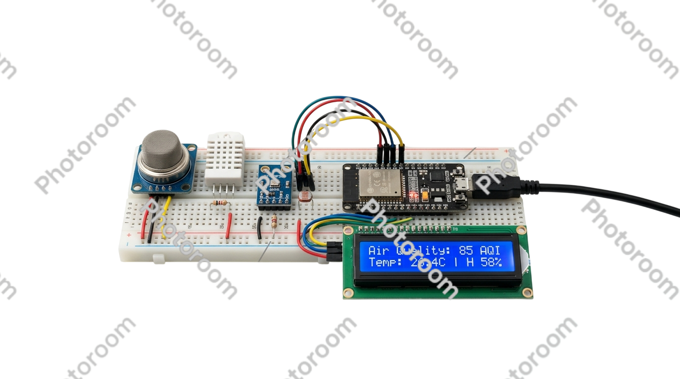 Air Quality Monitoring System — Real-world physical engineering prototype photography