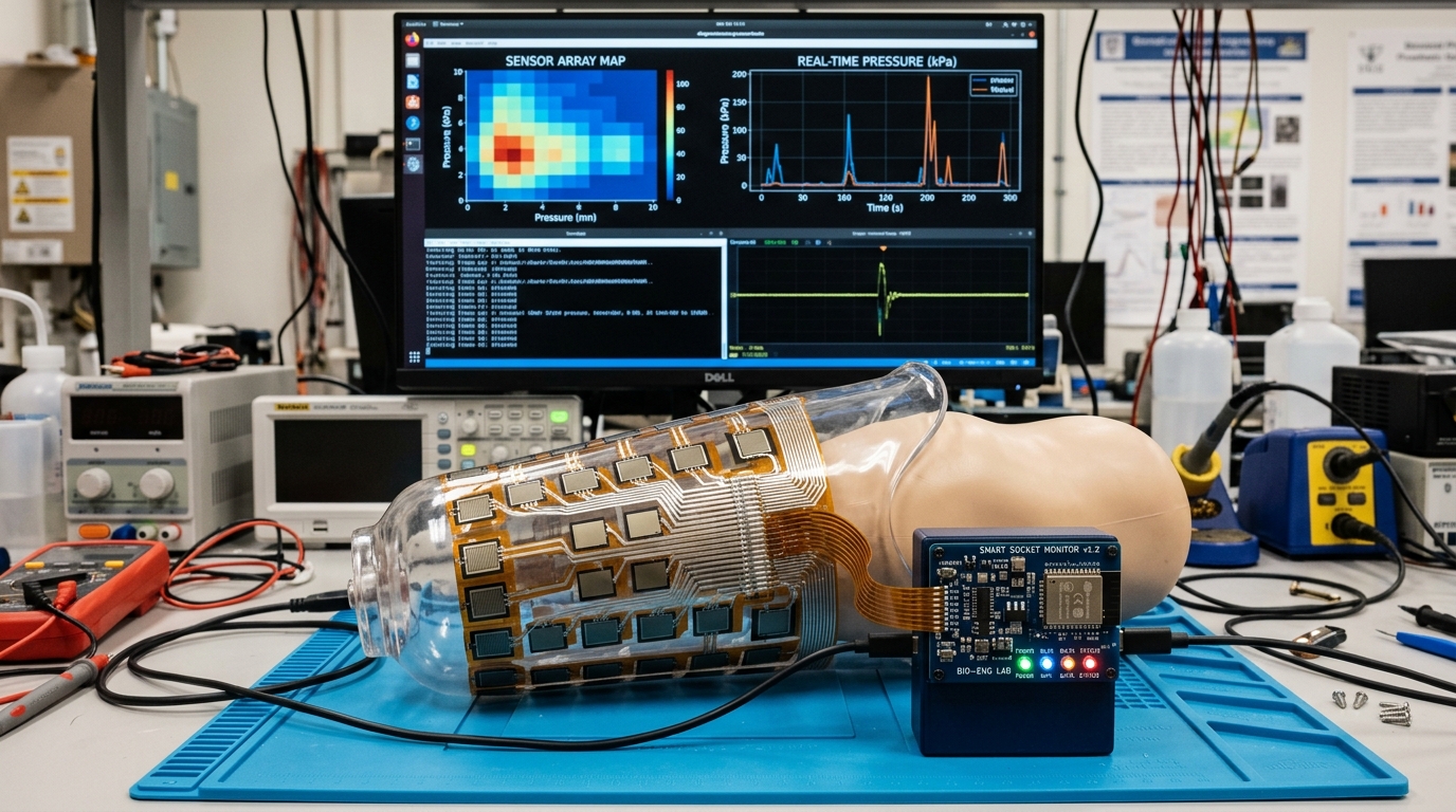 Smart Prosthetic Socket Pressure Monitor — Real-world physical engineering prototype photography