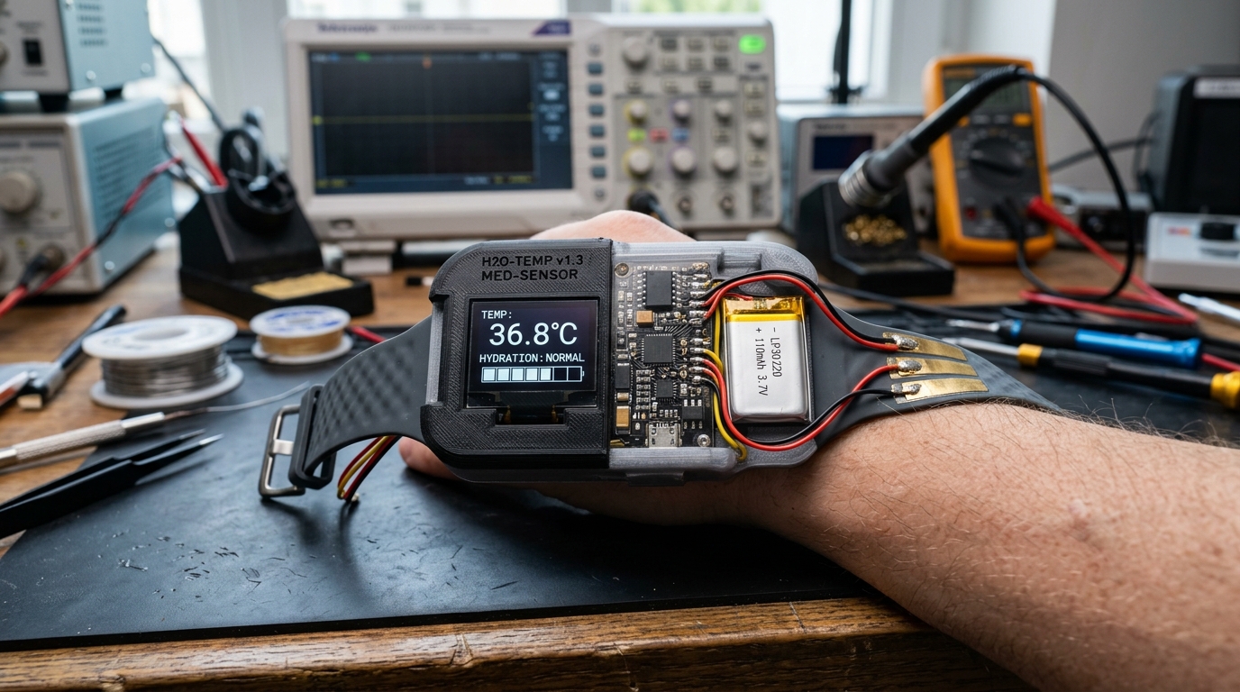 Wearable Hydration and Temperature Reminder — Real-world physical engineering prototype photography