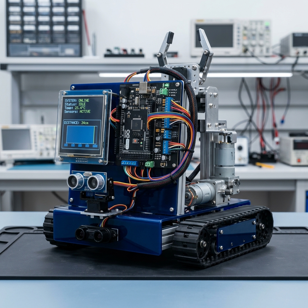Smart Streetlight Kit — Real-world ECE Internet of Things (IoT) working prototype laboratory photography with physical sensors, controller, and wiring